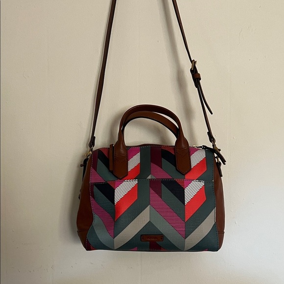 Fossil Chevron Satchel with Brown Accents - Picture 4 of 4